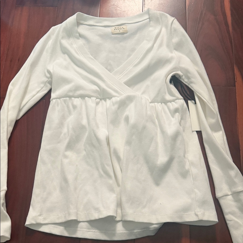 Chic White Long Sleeve Wrap Top